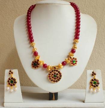 Beautiful Ruby Designer Unique Temple Necklace Set 1