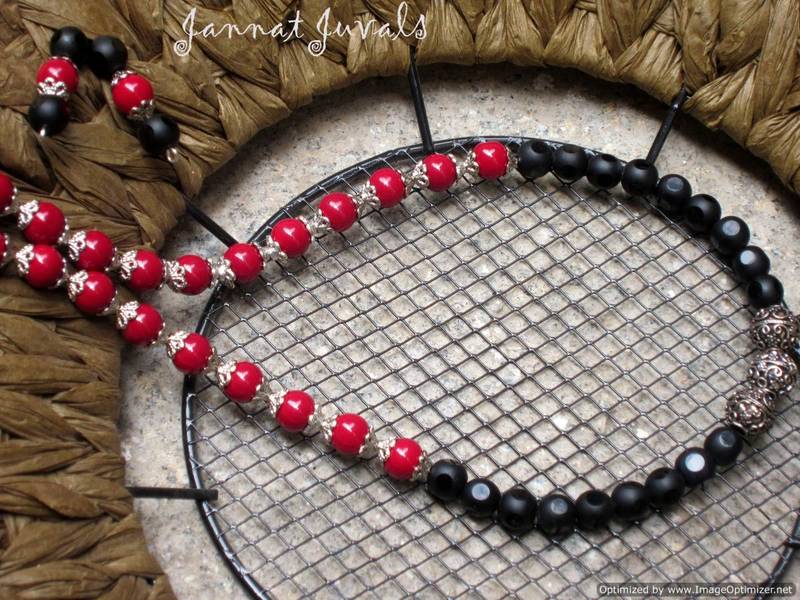 Black & Red Silver beaded Necklace