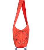 Red Cotton Floral Cotton Cutwork Women jhola Bag