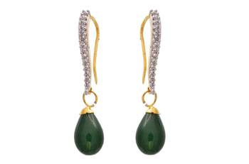 Awesome American Diamond Earrings with Green Dangler. 1