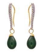 Awesome American Diamond Earrings with Green Dangler.
