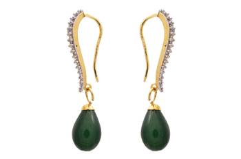 Awesome American Diamond Earrings with Green Dangler. 2