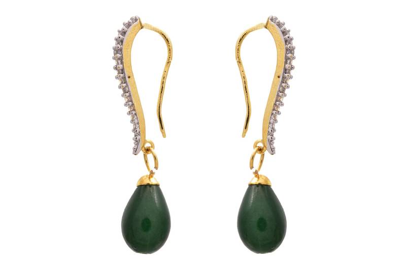 Awesome American Diamond Earrings with Green Dangler.