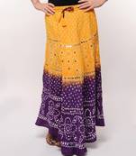 Yellow Purple Cotton Bandhej Skirt