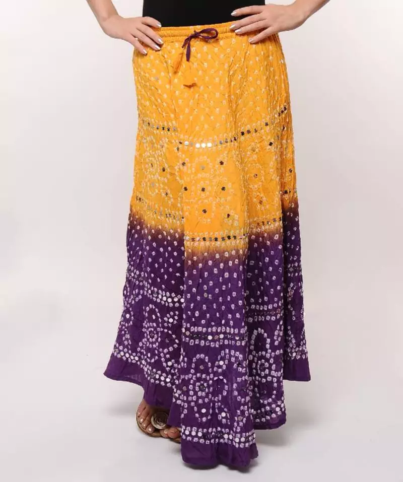 Yellow Purple Cotton Bandhej Skirt