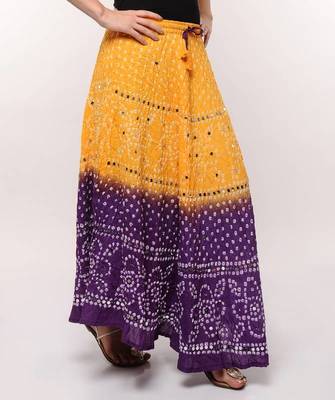 Yellow Purple Cotton Bandhej Skirt 2