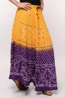 Yellow Purple Cotton Bandhej Skirt