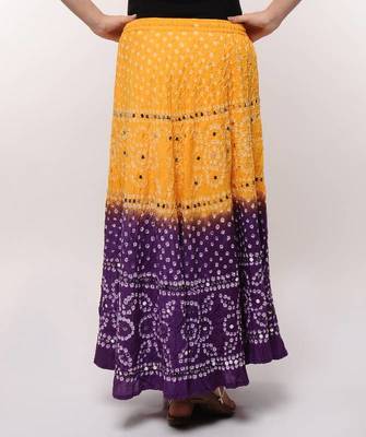 Yellow Purple Cotton Bandhej Skirt 3