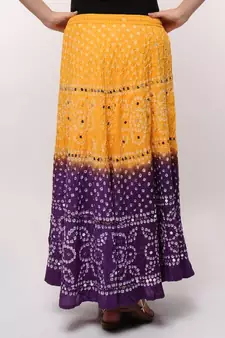 Yellow Purple Cotton Bandhej Skirt