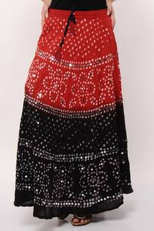 Stunning Red Black Bandhej Skirt