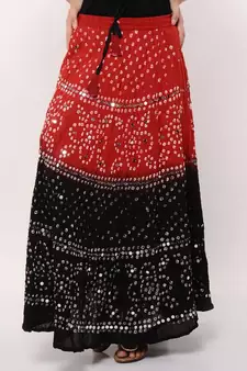 Stunning Red Black Bandhej Skirt