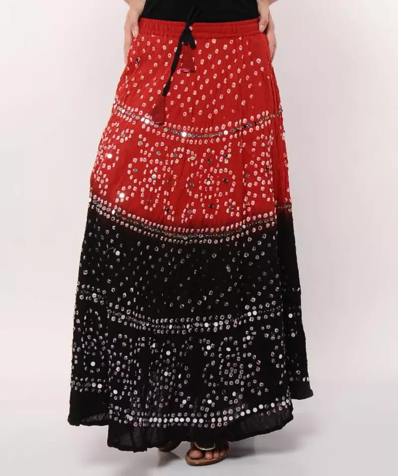 Stunning Red Black Bandhej Skirt