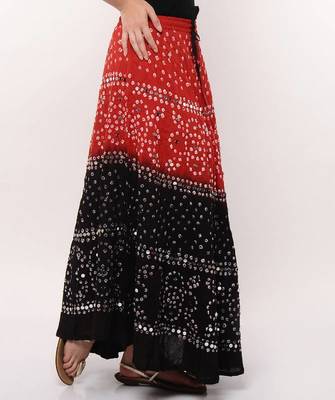 Stunning Red Black Bandhej Skirt 2