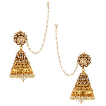 Designer Ethnic Bollywood Big Pearl Kundan Jhumka Indian ADIVA Earrings 1