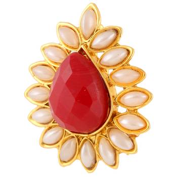 Ethnic India Stud ADIVA Earring Maroon Red tear drop stone with pearl border 2