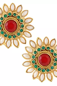 Beautiful flower pearl stud, pearls India vintage ADIVA copper earring