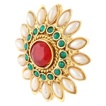 Beautiful flower pearl stud, pearls India vintage ADIVA copper earring 2