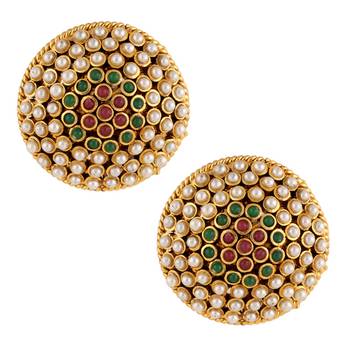 Maroon green flower with a body of pearls copper adiva stud AB80MG ABEA0344MG 1