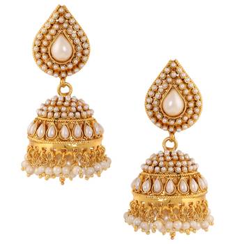 Adiva indian vintage jewelry - elegant outstanding jhumka in pearl & stones 1