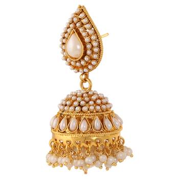 Adiva indian vintage jewelry - elegant outstanding jhumka in pearl & stones 2