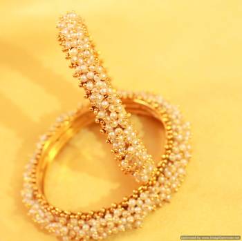 Elegant Pearl Gold Look Bangles 2