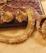 Lovely Antique  Designer Pearl Gold  Necklace Set With Bangles
