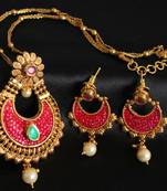 Lovely Antique Transparent Pink Green Necklace Set