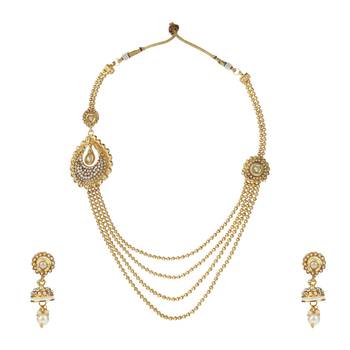 Ethnic Indian Bollywood Fashion Jewelry Set Golden Necklace SetPRNE0021WH 1