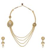 Ethnic Indian Bollywood Fashion Jewelry Set Golden Necklace SetPRNE0021WH