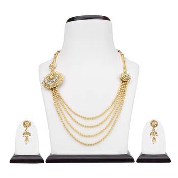 Ethnic Indian Bollywood Fashion Jewelry Set Golden Necklace SetPRNE0021WH 2
