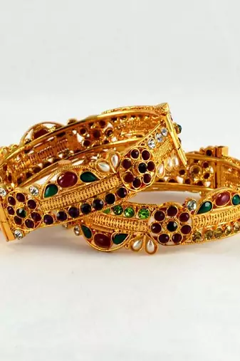 Micro Gold Platted Skrew System Polky Stone Bangles