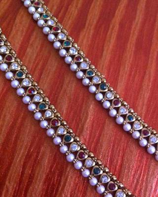 Maroon Green Stones Pearl Payal or Anklet- Ethnic Indian Bollywood Jewelry b158 2