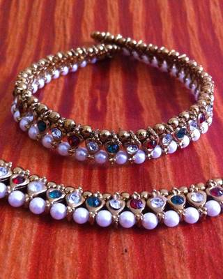 Maroon Green Stones Pearl Payal or Anklet- Ethnic Indian Bollywood Jewelry b158 1