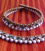 Maroon Green Stones Pearl Payal or Anklet- Ethnic Indian Bollywood Jewelry b158