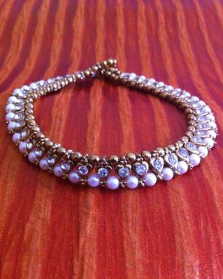 White Diamentes Pearl Payal or Anklet- Ethnic Indian Bollywood Jewelry b159 2