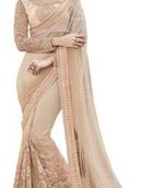 Dusty Peach embroidered net saree with blouse