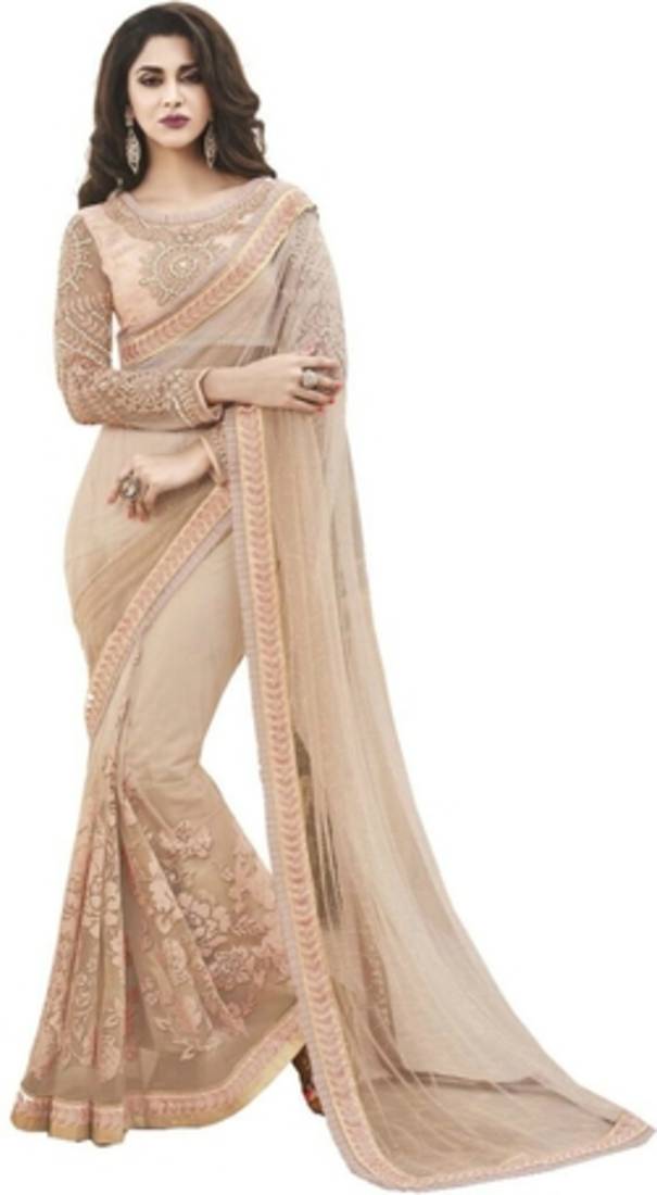 Dusty Peach embroidered net saree with blouse