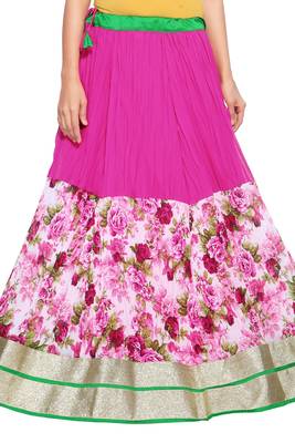 Pink Georgette Crush Skirt with Lace Border 1