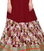 Maroon Georgette Crush Flower Print Skirt