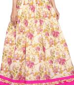 Beige and Pink Cotton Chanderi Flower Print Skirt