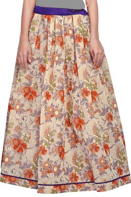 Beige Cotton Chanderi Printed Skirt 1