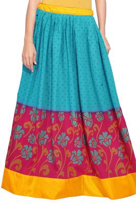 Blue and Magenta Cotton Printed Skirt 1