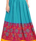 Blue and Magenta Cotton Printed Skirt
