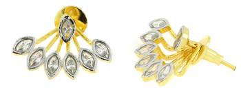 Flower Pearl American Diamond CZ  Gold Plated Ear Cuff Pair Earring for Women 2