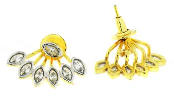 Flower Pearl American Diamond CZ  Gold Plated Ear Cuff Pair Earring for Women 3