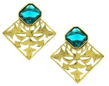 Gold Plated Sea Green Stone Filigree Stud Earring for Women 1