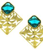 Gold Plated Sea Green Stone Filigree Stud Earring for Women