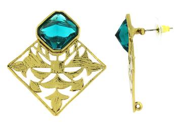 Gold Plated Sea Green Stone Filigree Stud Earring for Women 2