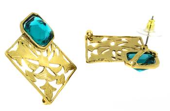 Gold Plated Sea Green Stone Filigree Stud Earring for Women 3