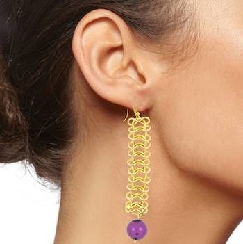 Italian Gold Plated Purple Dangling Earring for Women 4